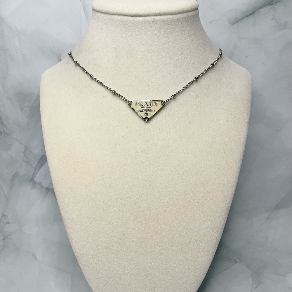 Upcycled White & Silver Triangle Plate Satellite Chain Necklace